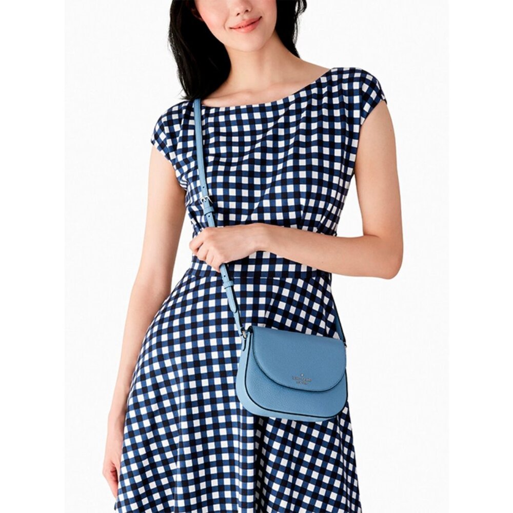 S Kate Spade Leila Mini Flap Crossbody Blue Leather WLR00396 NWT Morning Sky - Picture 3 of 7